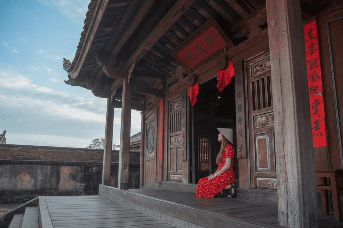 The unique architecture, blending Vietnamese and Japanese styles, creates a harmonious design that stands apart from all other buildings